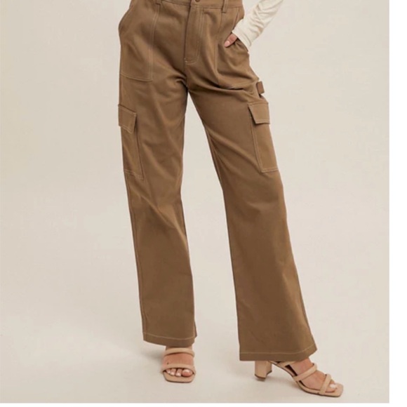 Hem & Thread Pants - Hem & Thread Tan Wide Leg Cargo Pants